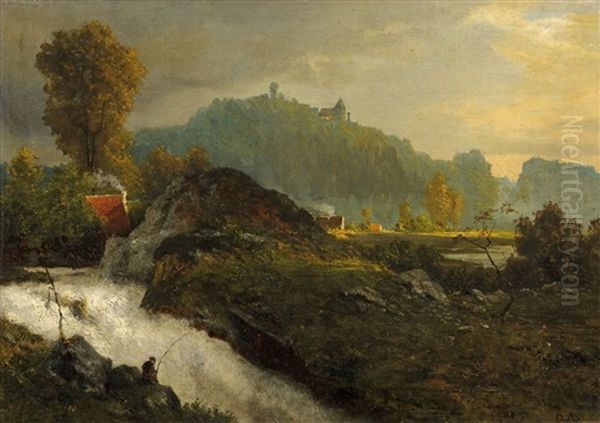 Landschaft Mit Wasserfall Oil Painting by Oswald Achenbach