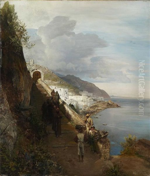 Amalfi - Am Aufgang Zum Convento Dei Cappuccini Oil Painting by Oswald Achenbach