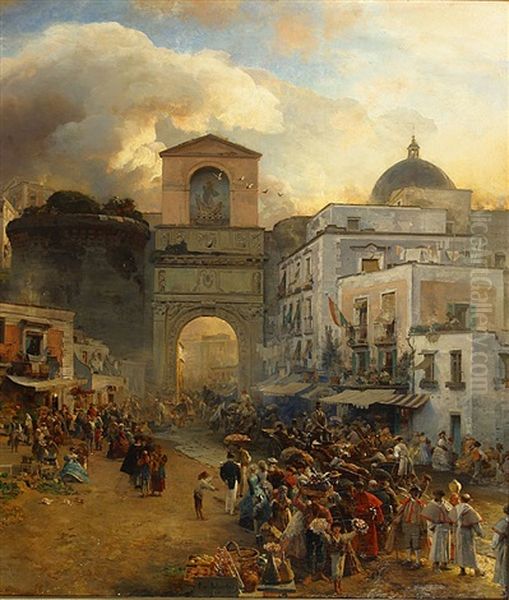 Italiaans Stadsgezicht (napelse Poort Te ...) Oil Painting by Oswald Achenbach