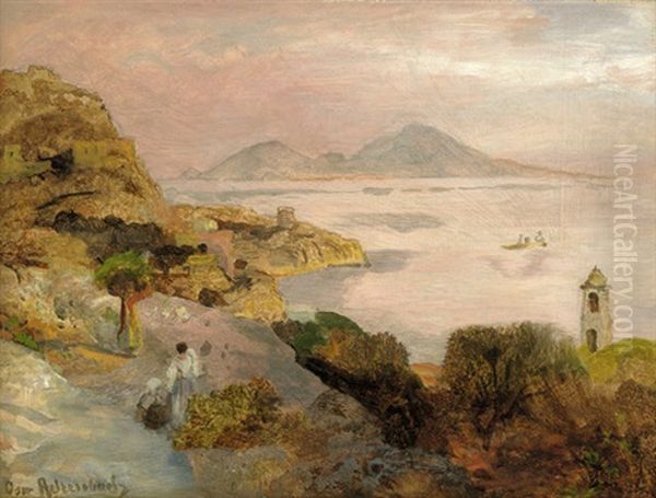 Neapolitanische Kuste Mit Blick Auf Capri Oil Painting by Oswald Achenbach