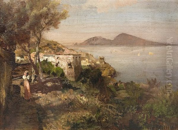 View Over The Bay Of Naples Oil Painting by Oswald Achenbach