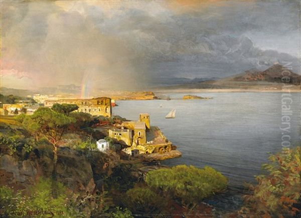 Bucht Bei Neapel Nach Einem Regenschauer by Oswald Achenbach