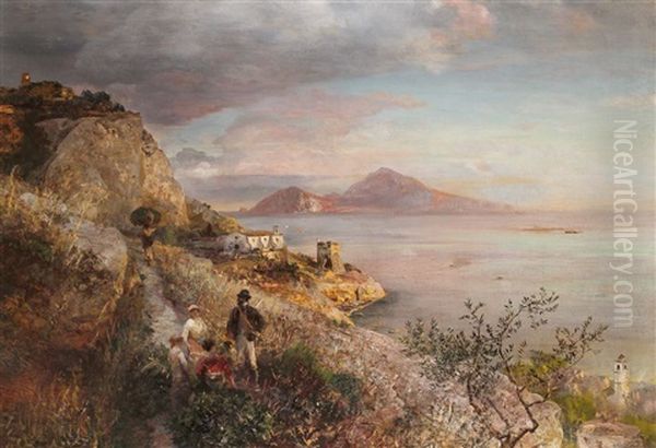 Neapolitanische Kuste Mit Blick Auf Capri Oil Painting by Oswald Achenbach