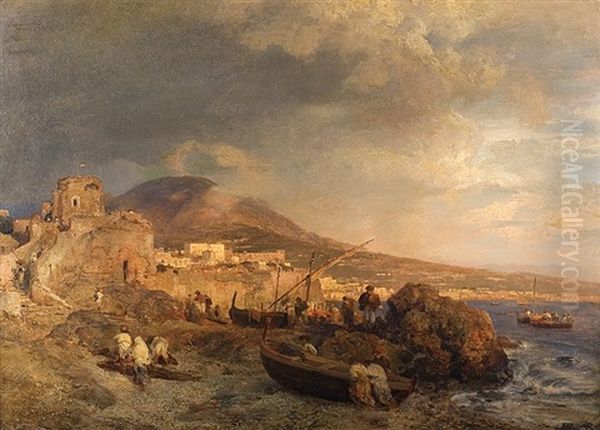 Bay Of Naples Oil Painting by Oswald Achenbach