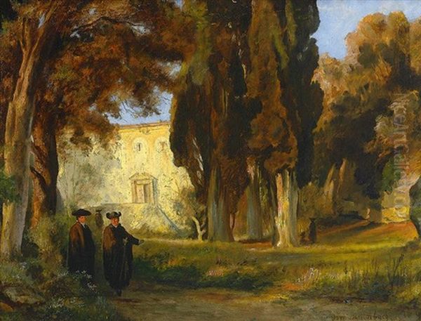 Im Klostergarten Oil Painting by Oswald Achenbach