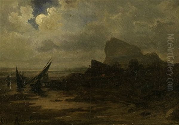 Abendstimmung An Der Kuste (golf Von Neapel?) Oil Painting by Oswald Achenbach