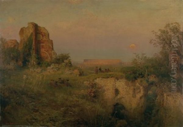 Blick Auf Das Kolosseum Im Abendrot Oil Painting by Oswald Achenbach