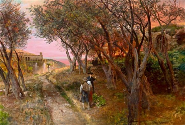 Abendstimmung In Der Nahe Von Arriccia Oil Painting by Oswald Achenbach