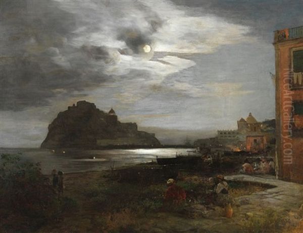 Mondnacht Auf Ischia Oil Painting by Oswald Achenbach