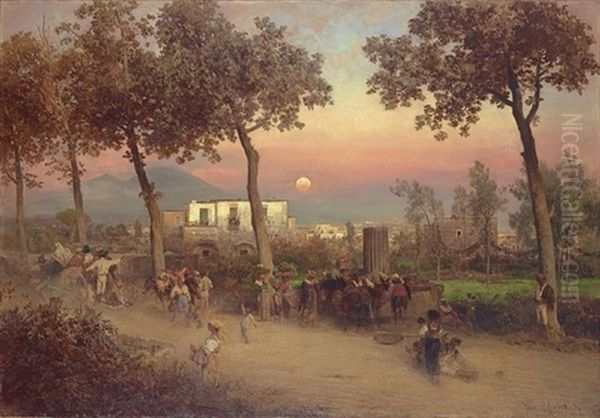 Abendstimmung Bei Neapel Oil Painting by Oswald Achenbach