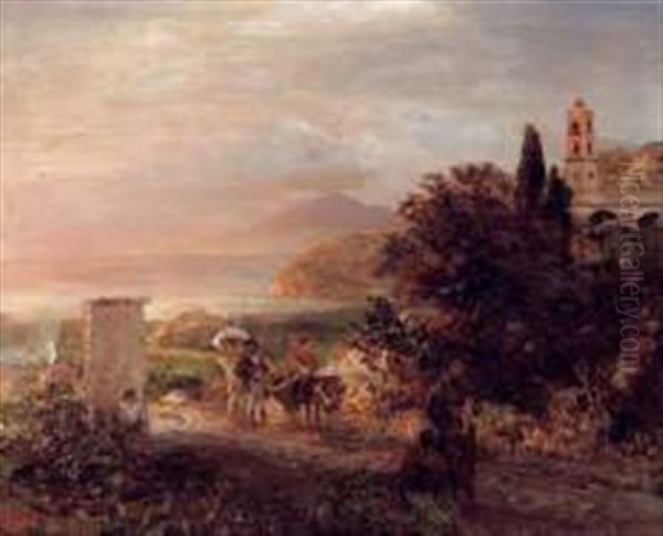 La Cote Amalfitaine Oil Painting by Oswald Achenbach