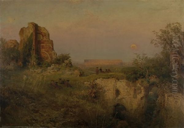 Blick Auf Das Kolosseum Im Abendrot Oil Painting by Oswald Achenbach