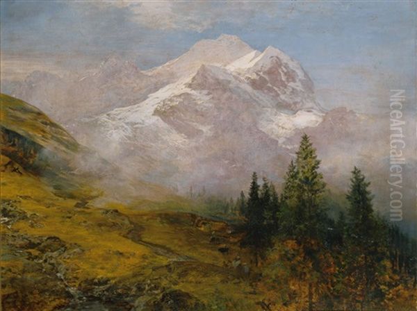 Blick Auf Das Jungfraumassiv Oil Painting by Oswald Achenbach