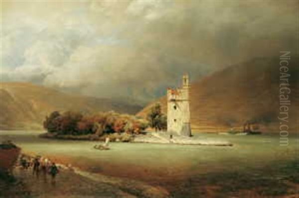 Der Mauseturm Bei Bingen Oil Painting by Oswald Achenbach