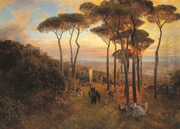 Sommerabend Oil Painting by Oswald Achenbach