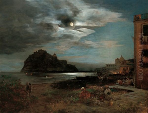 Mondnacht Auf Ischia Oil Painting by Oswald Achenbach