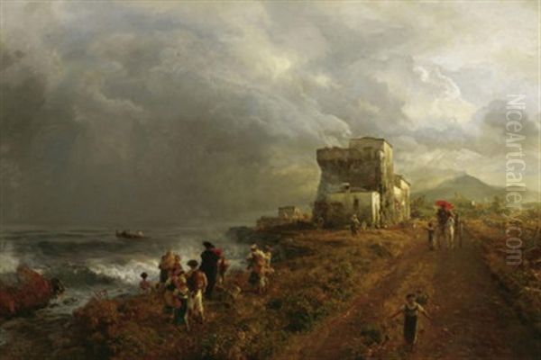 Abendstimmung An Bewegter See Im Suden Italiens Oil Painting by Oswald Achenbach