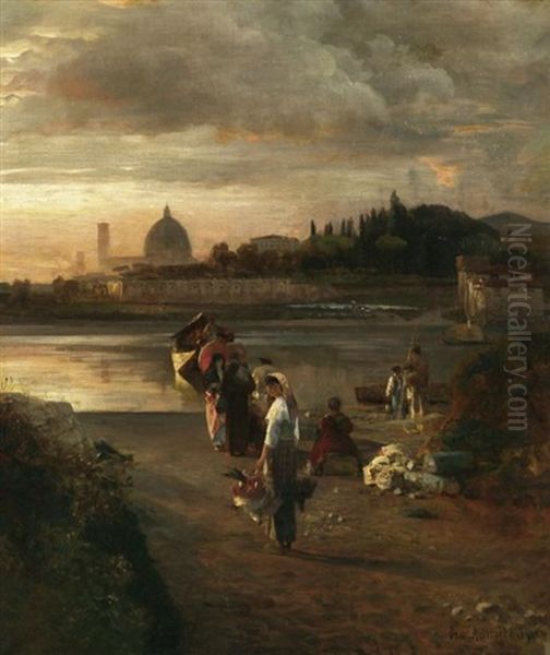 Blick Uber Den Arno Auf Florenz Oil Painting by Oswald Achenbach