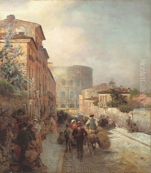 Strasse In Rom Oil Painting by Oswald Achenbach