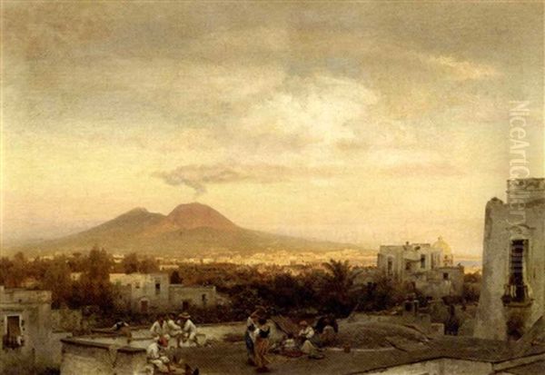 Sunset Over Naples Oil Painting by Oswald Achenbach