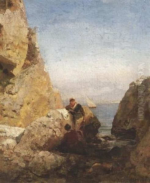 Fischerfrauen An Suditalienischer Felskuste Oil Painting by Oswald Achenbach