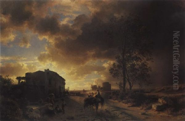 Campagnalandschaft Mit Gewitterwolken Oil Painting by Oswald Achenbach