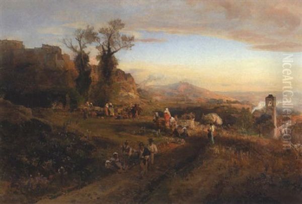 Italienische Gebirgslandschaft (bei Montefiascone?) Oil Painting by Oswald Achenbach