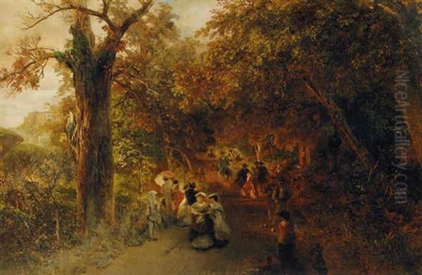 An Evening Stroll On The Road To Castel Gondalfo, Italy Oil Painting by Oswald Achenbach