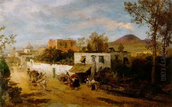 Bauern Auf Einer Landstrase Bei Pompeji Oil Painting by Oswald Achenbach