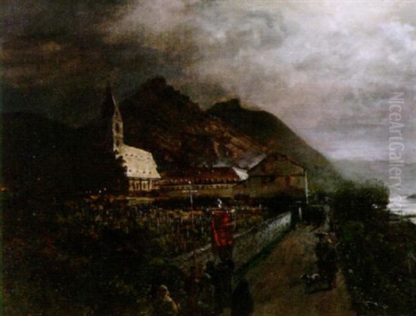 Wallfahrt Zum Kloster Bornhofen Am Rhein Oil Painting by Oswald Achenbach