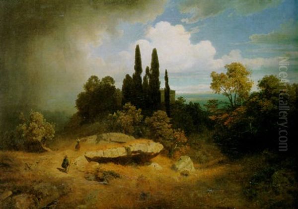 Italienische Gewitterlandschaft Oil Painting by Oswald Achenbach