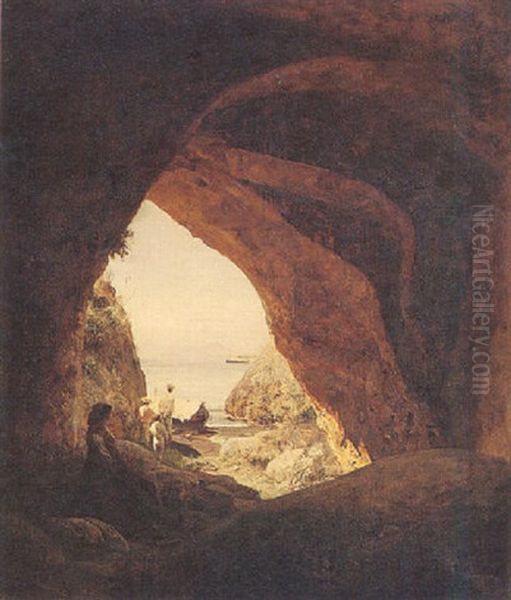 Italienische Fischer Vor Einer Grotte Oil Painting by Oswald Achenbach