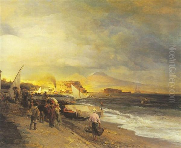 Fischer Am Strand Von Neapel by Oswald Achenbach