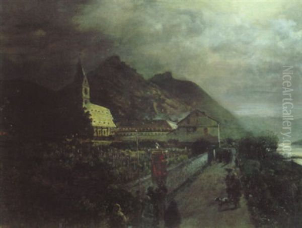 Prozession Beim Kloster Bornhofen Oil Painting by Oswald Achenbach