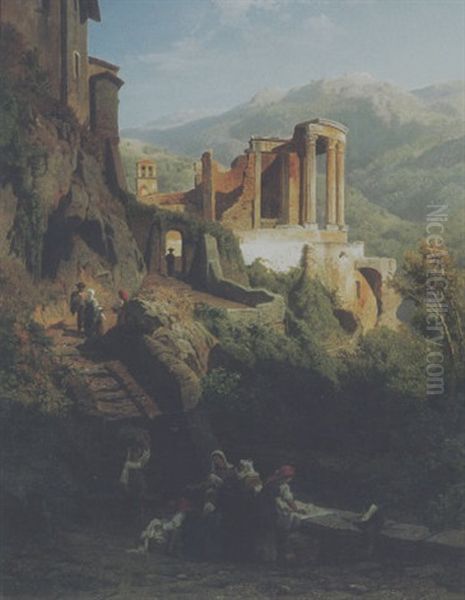 Der Tempel Der Sybille In Tivoli Oil Painting by Oswald Achenbach