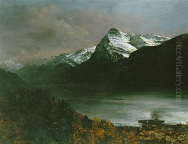 Mondnacht Am Vierwaldstatter See Oil Painting by Oswald Achenbach