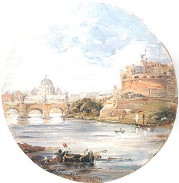 In Rom. Blick Uber Den Tiber Auf Die Engelsburg Und St. Peter Oil Painting by Oswald Achenbach