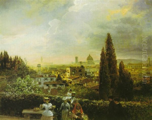 Terrasse Sur Les Hauteurs De Florence Oil Painting by Oswald Achenbach