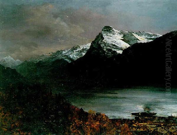 Mondnacht Am Vierwaldstaetter See Oil Painting by Oswald Achenbach