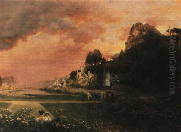 Im Park Von Schlos Caserta Bei Neapel Oil Painting by Oswald Achenbach