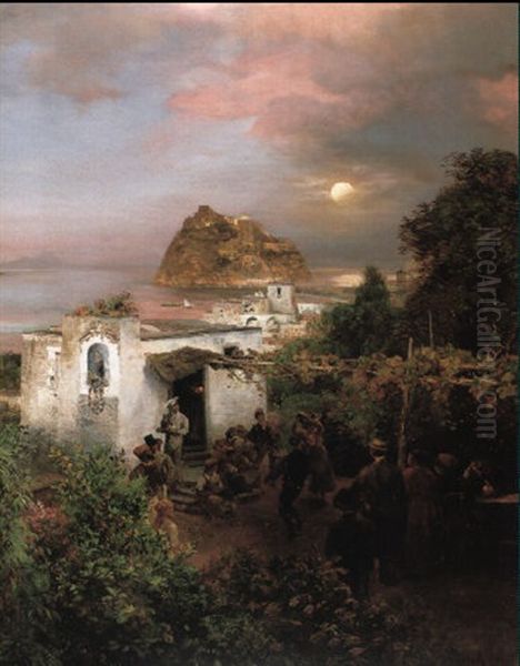 Belebte Neapolitanische Trattoria Oil Painting by Oswald Achenbach