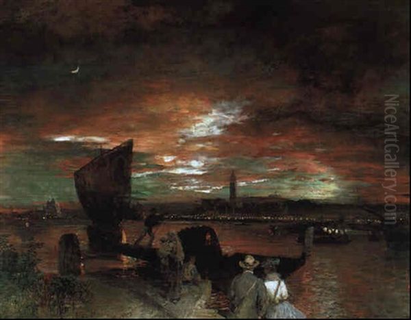 Abend In Venedig Oil Painting by Oswald Achenbach