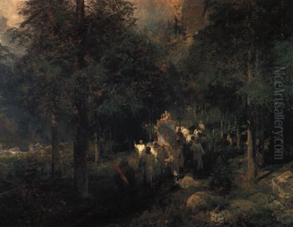 Prozession Im Lerchenwald Oil Painting by Oswald Achenbach