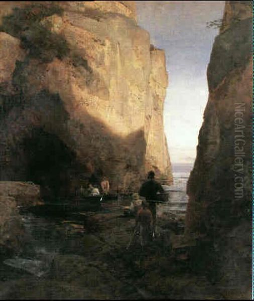 Entering The Grotto Oil Painting by Oswald Achenbach