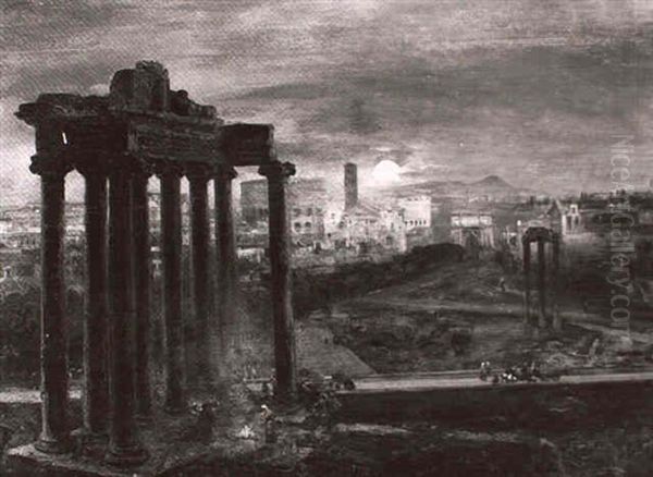 Das Forum Romanum Bei Nacht by Oswald Achenbach