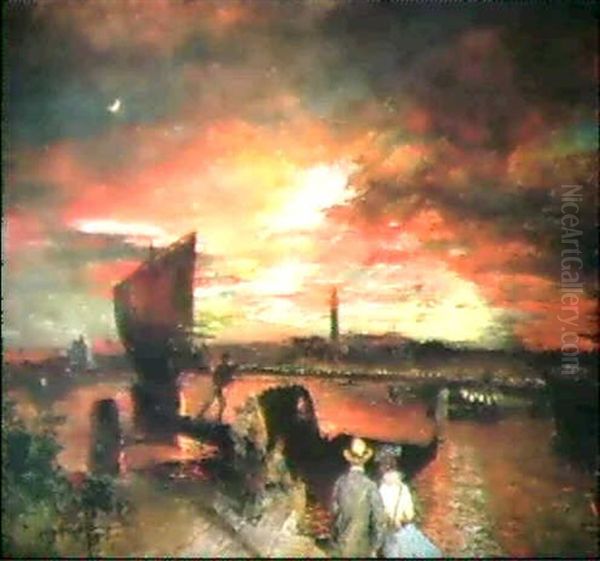 Venedig Bei Sonnenuntergang Oil Painting by Oswald Achenbach