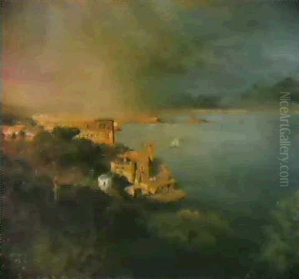 Die Bucht Von Neapel Mit Einem Regenbogen Oil Painting by Oswald Achenbach