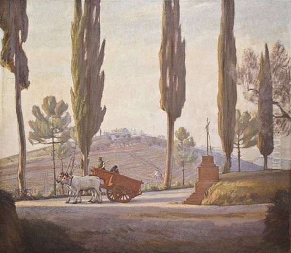 Il Carro Rosso - Campagna Toscana Oil Painting by Pietro D' Achiardi