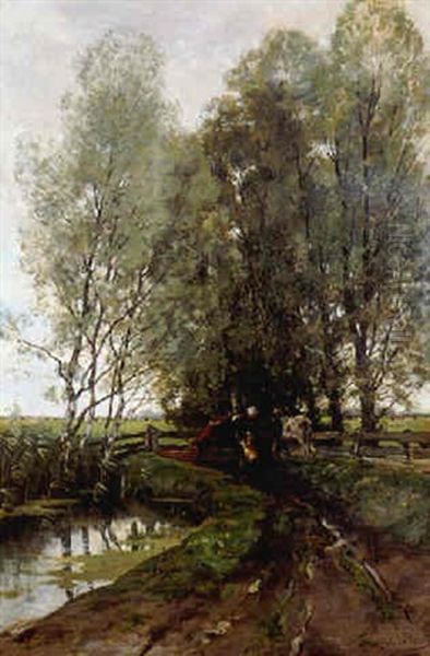 Naar De Wei (going To The Meadow) Oil Painting by Theodore Emile Achille