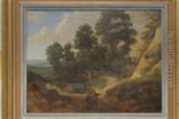 Wooded Landscape With Figures On A Path Oil Painting by Lucas Achtschellinck